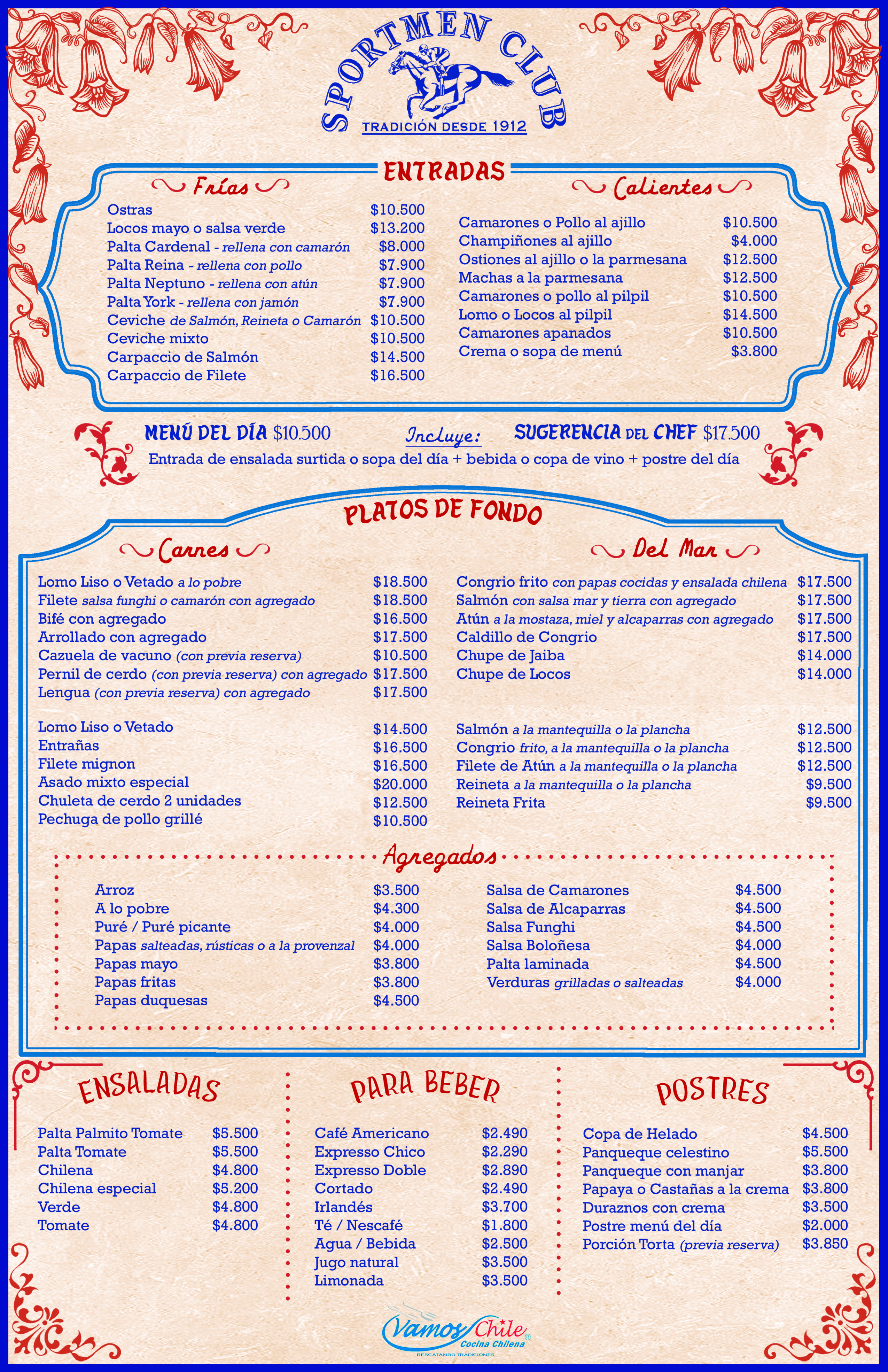 Carta de comida Sportsmen Club