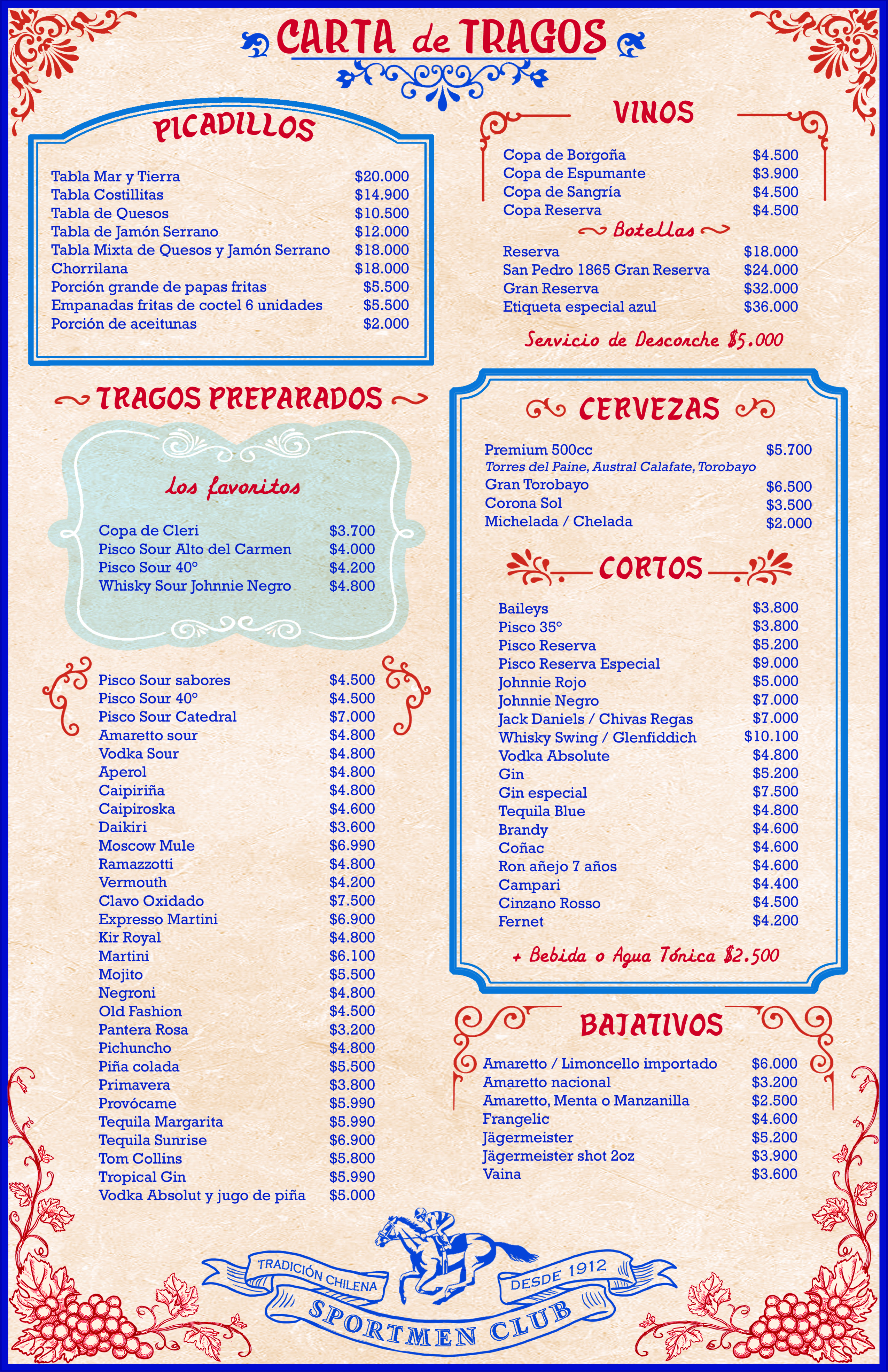 Carta de tragos Sportsmen Club